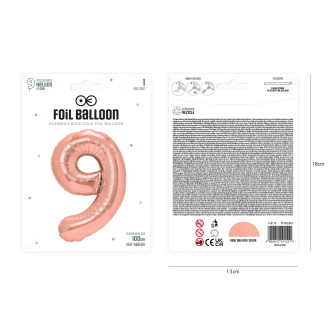 Folijski rojstnodnevni balon številka 9 rose gold – 100 cm velik balon za praznovanje