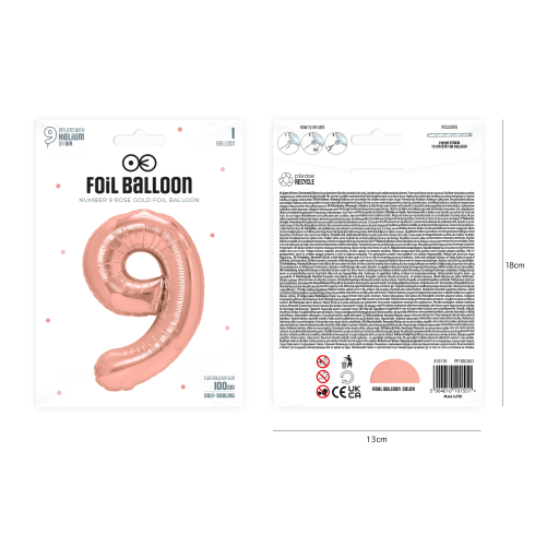 Fólia születésnapi lufi 9-es szám, rose gold – 100 cm-es óriás lufi ünneplésre Fólia születésnapi lufi 9-es szám, rose gold – 100 cm-es óriás lufi ünneplésre