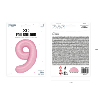 Folijski rojstnodnevni balon številka 9 roza 100 cm