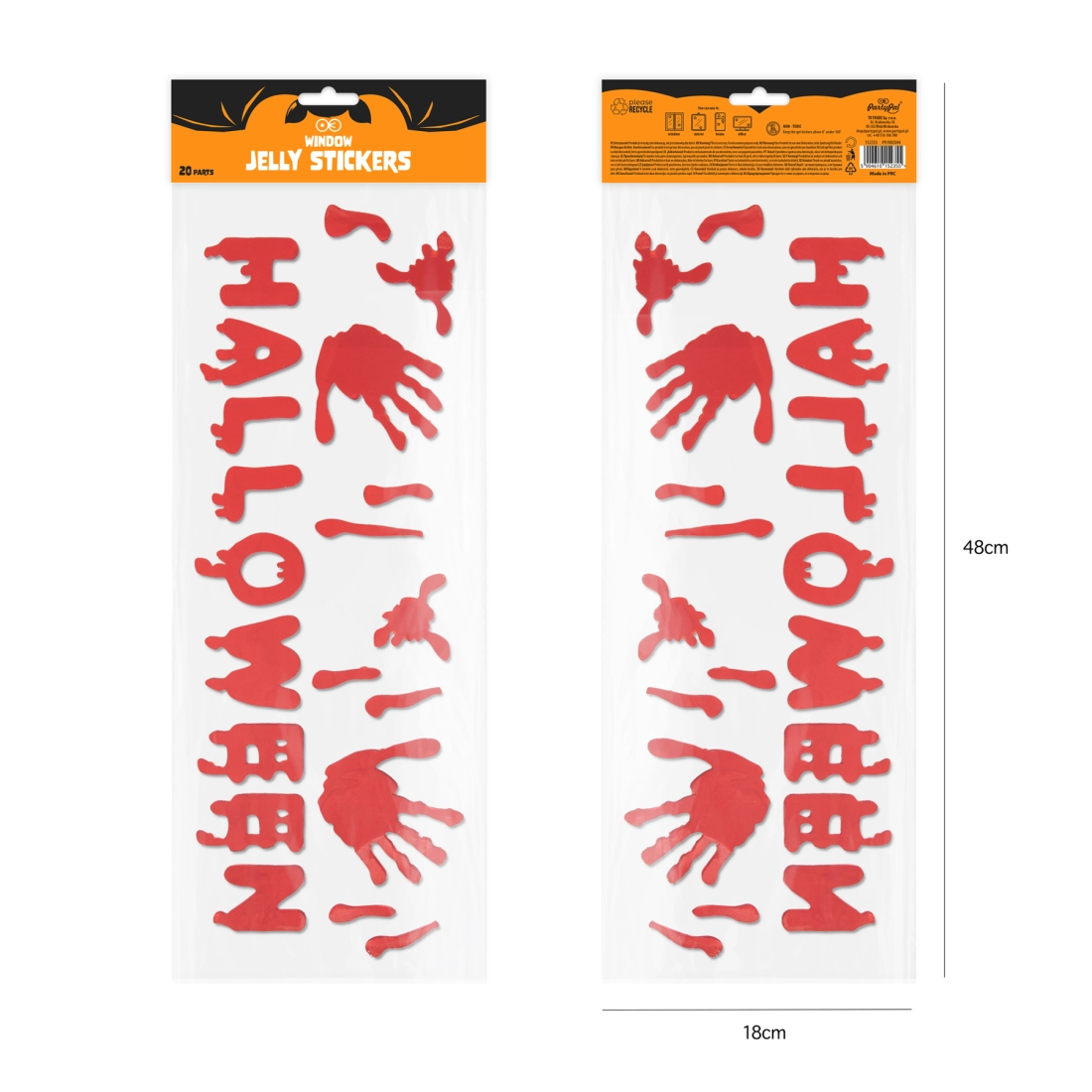 Zselés ablakmatrica – piros Halloween felirat, 17×42 cm