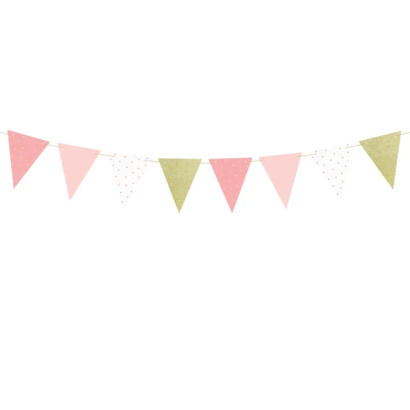 Girland 1. születésnapra – rózsaszín zászlók, 1,3 m