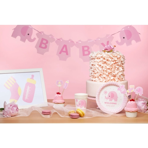 Ghirlandă Baby Shower cu elefănțel roz, 300 cm