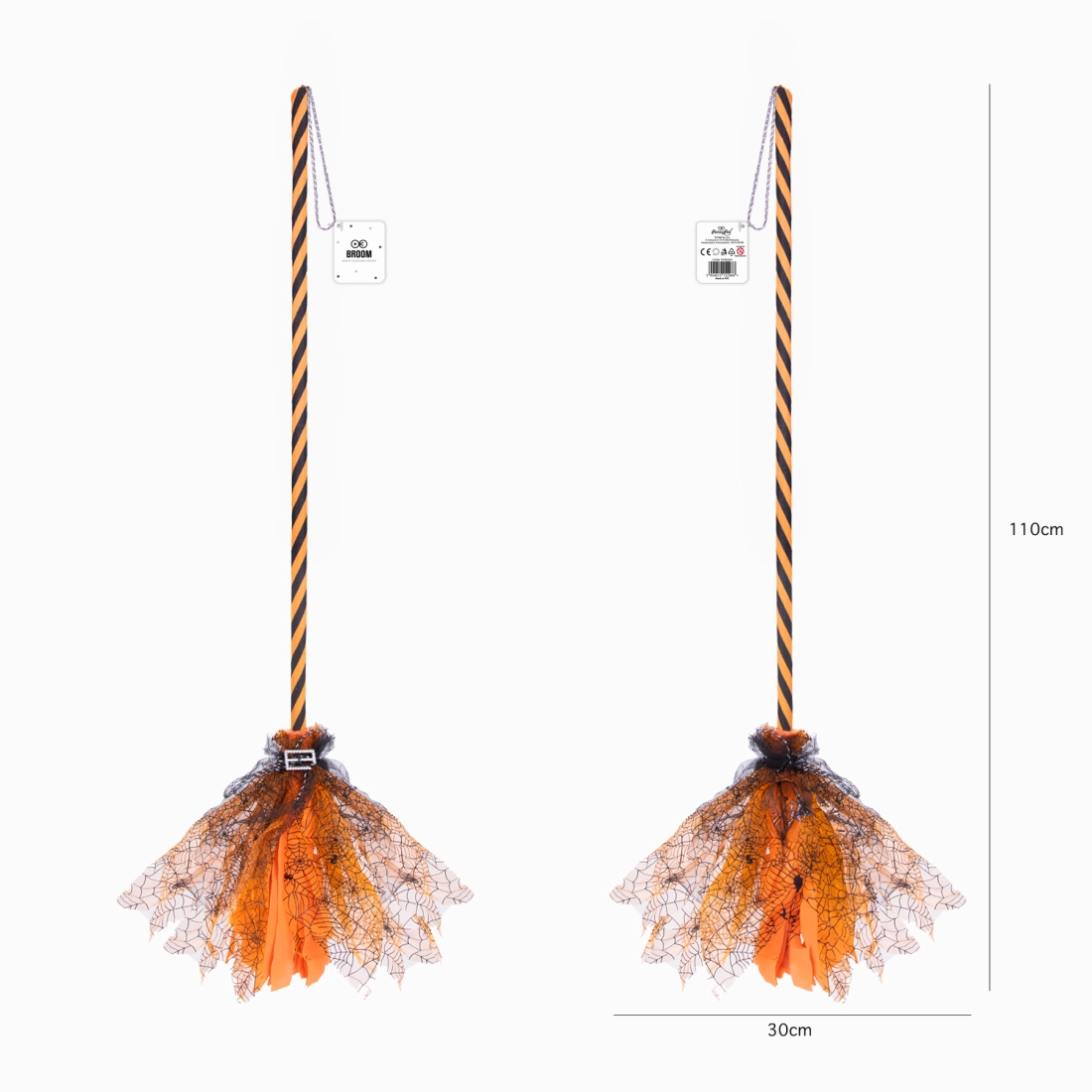 Halloween boszorkányseprű, narancssárga, 120 cm