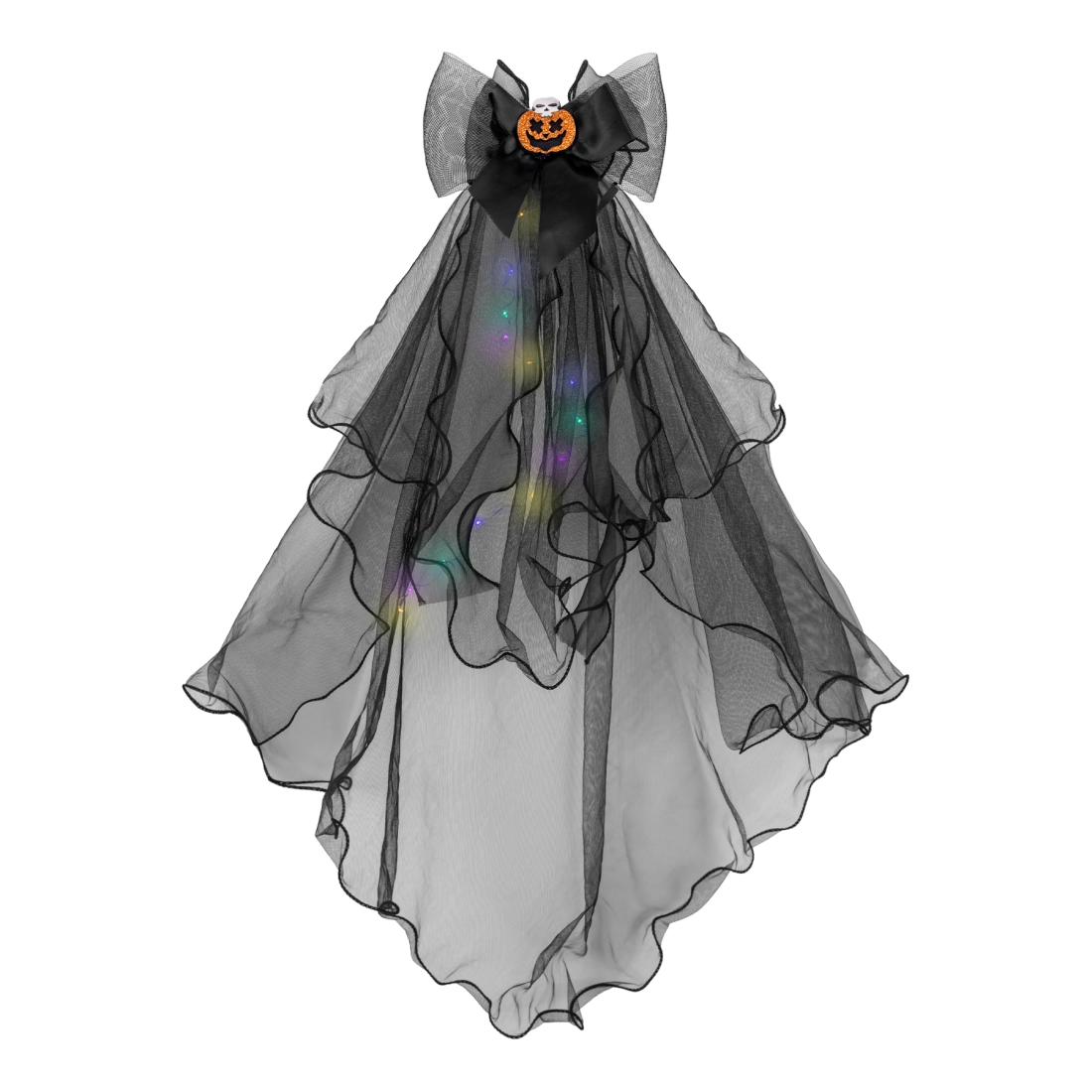 Voal negru de Halloween cu fundă LED și dovleac