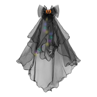 Halloweeni fekete fátyol LED masnival és tökkel