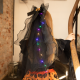 Halloweenský černý závoj s LED mašlí a dýní