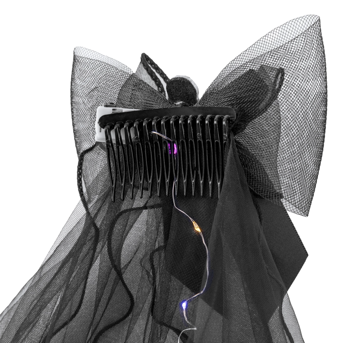 Voal negru de Halloween cu fundă LED și dovleac