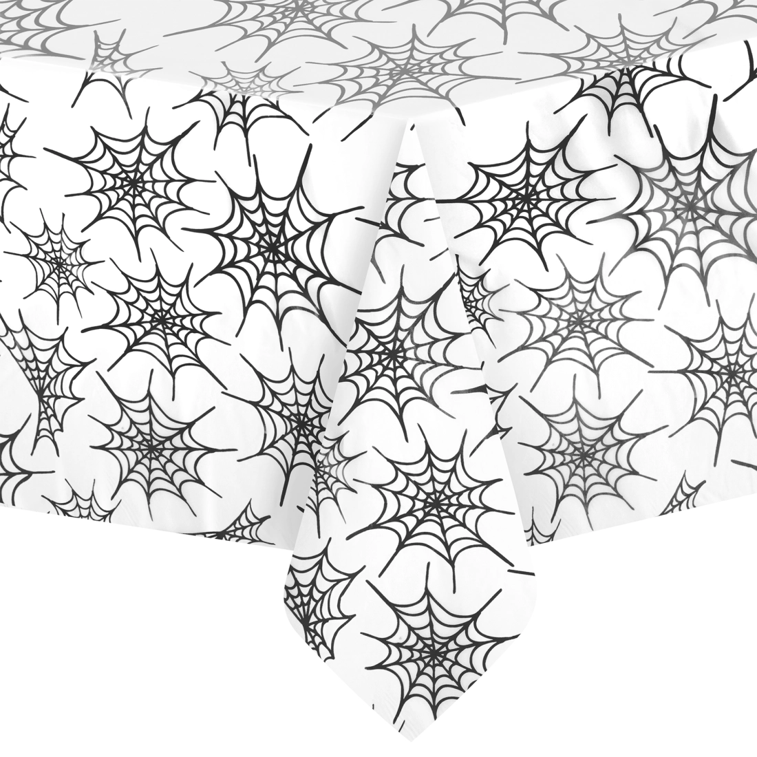 Față de masă de Halloween cu pânză de păianjen, alb-negru, 137x274 cm