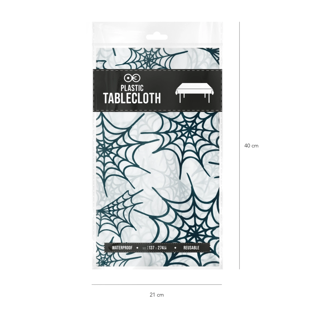 Față de masă de Halloween cu pânză de păianjen, alb-negru, 137x274 cm