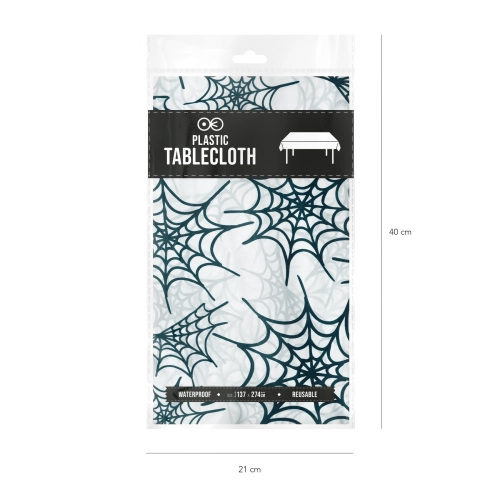 Față de masă de Halloween cu pânză de păianjen, alb-negru, 137x274 cm