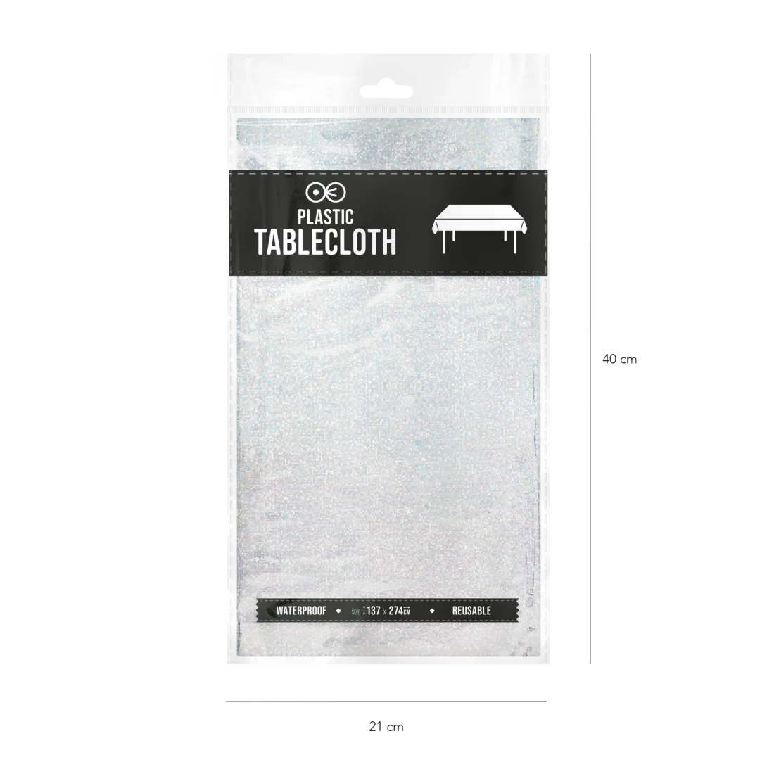 Față de masă holografică argintie - 137 x 274 cm