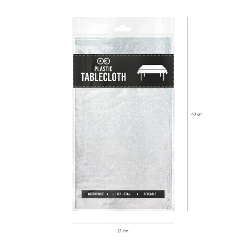 Față de masă holografică argintie - 137 x 274 cm