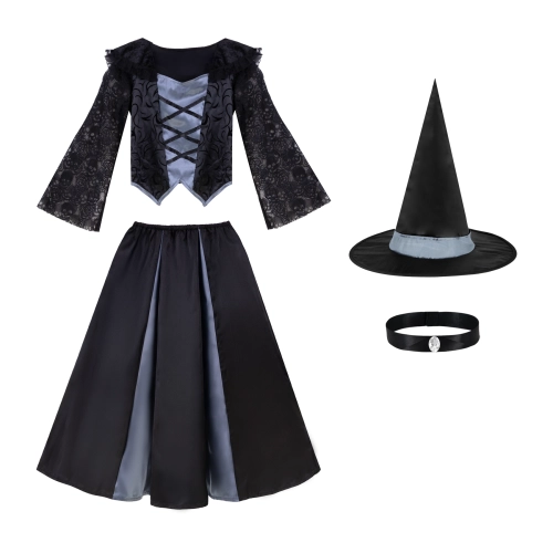 Boszorkány jelmez kislányoknak, fekete-szürke, S méret