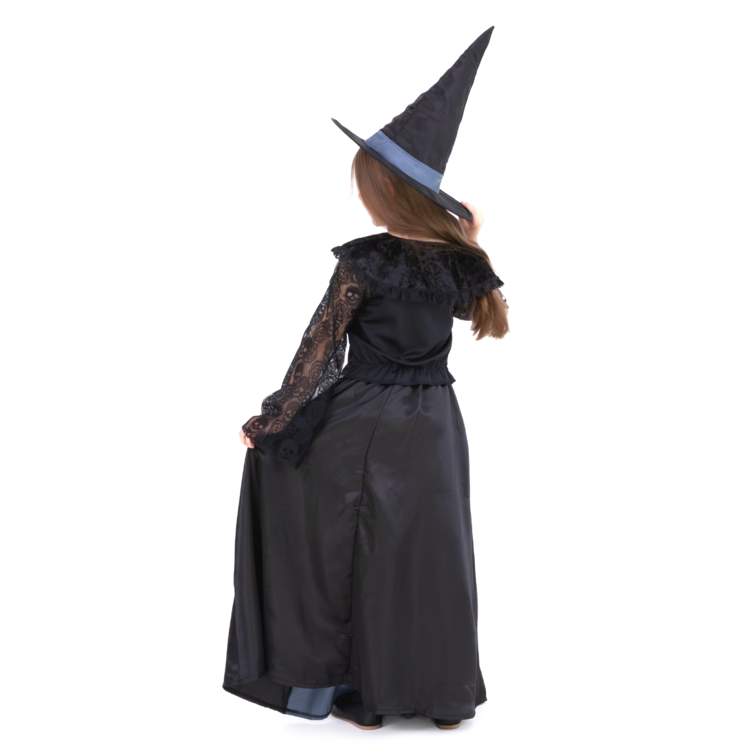 Costum de vrăjitoare pentru fetiță, negru-gri, mărimea S