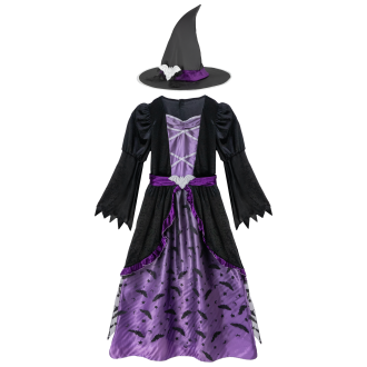 Kostum čarovnice za deklico, vijolično-črn, velikost M