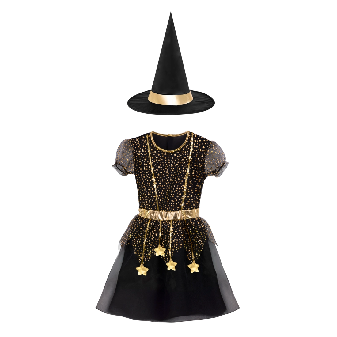 Costum de mică vrăjitoare pentru fetiță, auriu-negru, mărimea XS