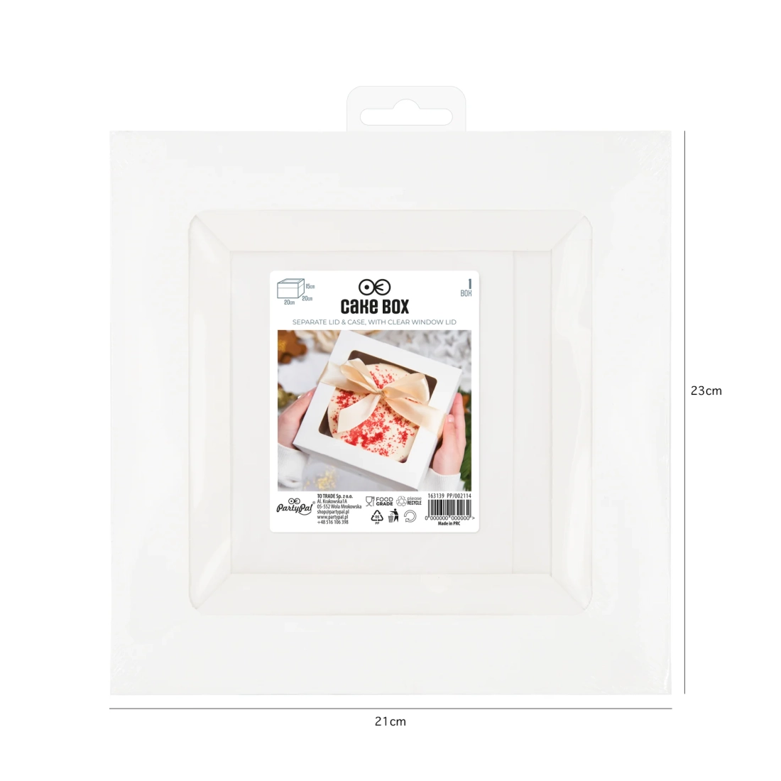 Cutie pentru tort și prăjituri cu fereastră 20x20x15 cm