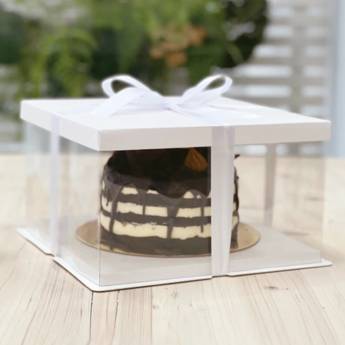Cutie pentru tort cu panglică 25x25x15 cm – cutie elegantă pentru prăjituri, torturi și tarte