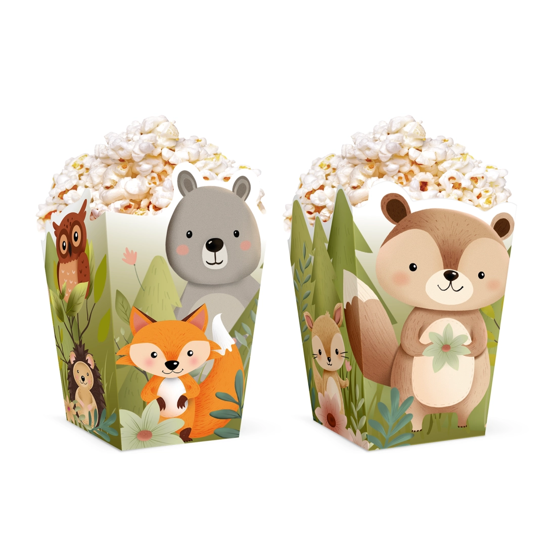Cutie pentru popcorn cu animale din pădure, 6 buc.