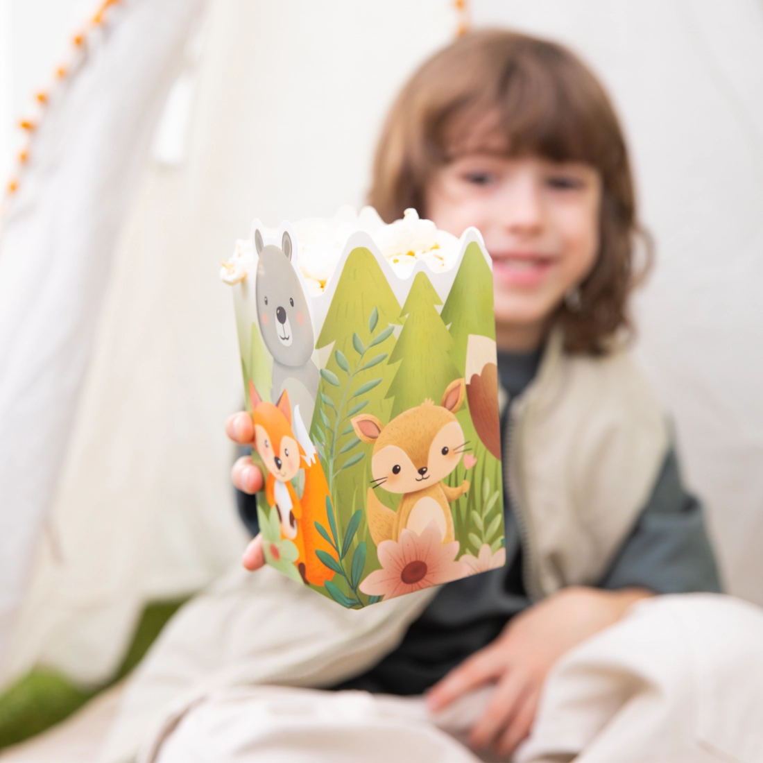 Cutie pentru popcorn cu animale din pădure, 6 buc.