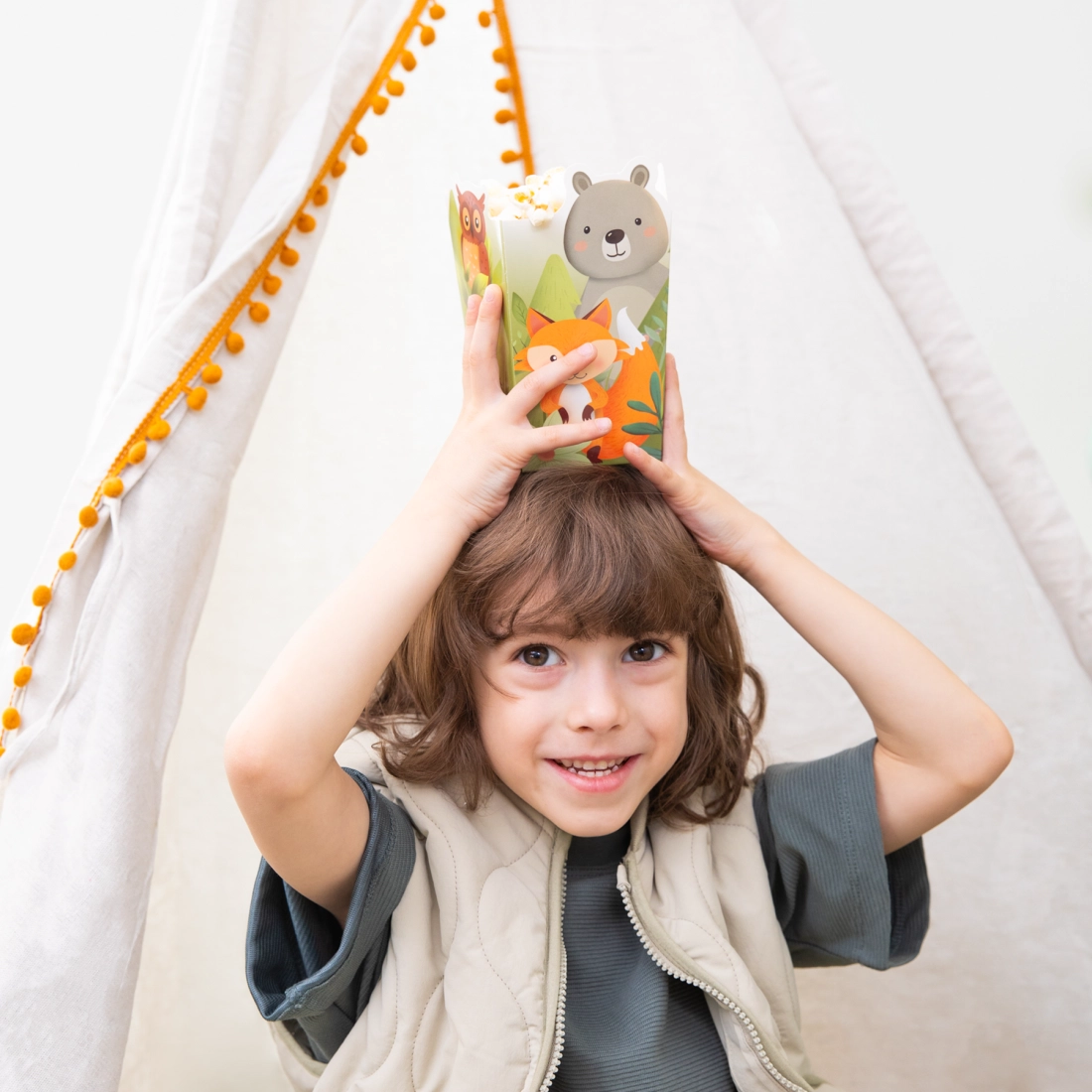 Cutie pentru popcorn cu animale din pădure, 6 buc.