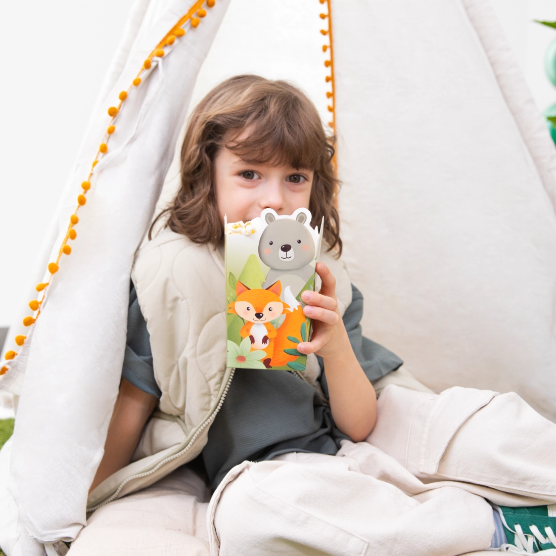 Cutie pentru popcorn cu animale din pădure, 6 buc.