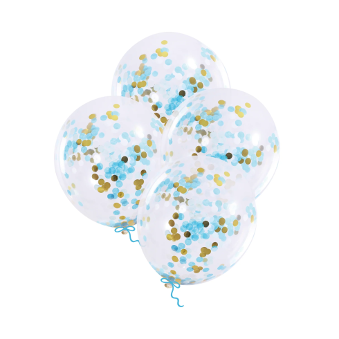 Kék konfettis léggömbök 30 cm – 4 db