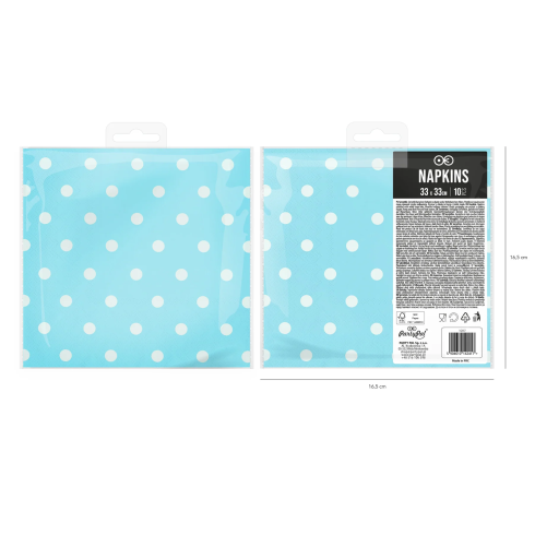 Modré servítky s bielymi bodkami, 10 ks