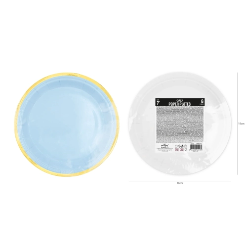 Kék papírtányér Classic Gold 18 cm arany szegéllyel – 6 db