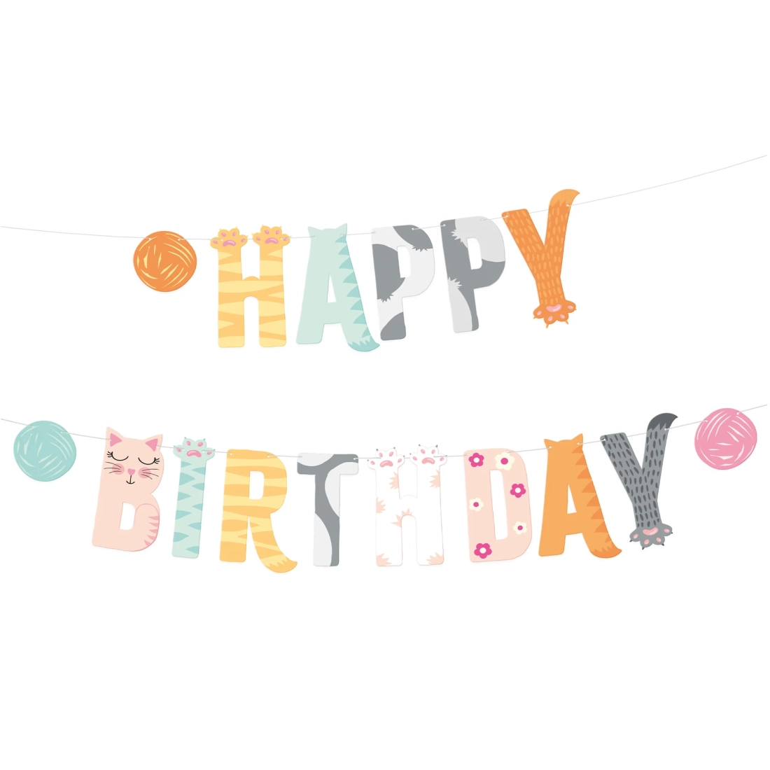 Happy Birthday felirat Cicák 200x18 cm