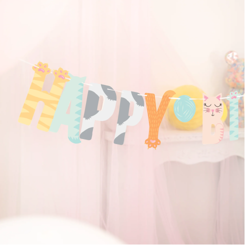 Napis Happy Birthday Mačkice 200 × 18 cm