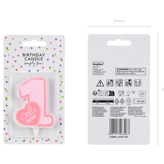 Narozeninová svíčka č. 1 Only One - růžová, 8cm