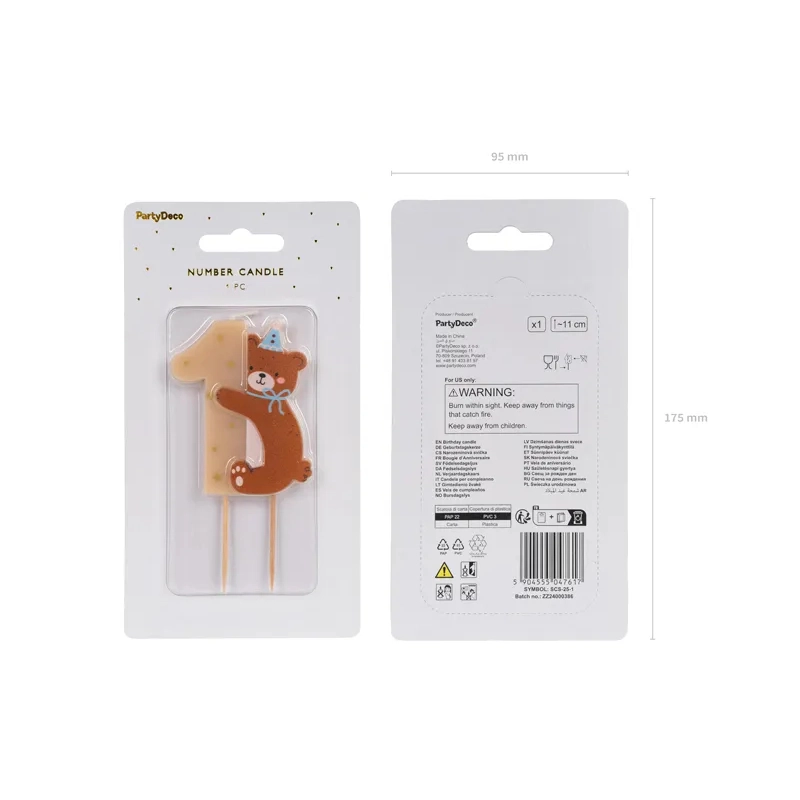 Lumânare de aniversare cifră 1 cu ursuleț 7 cm