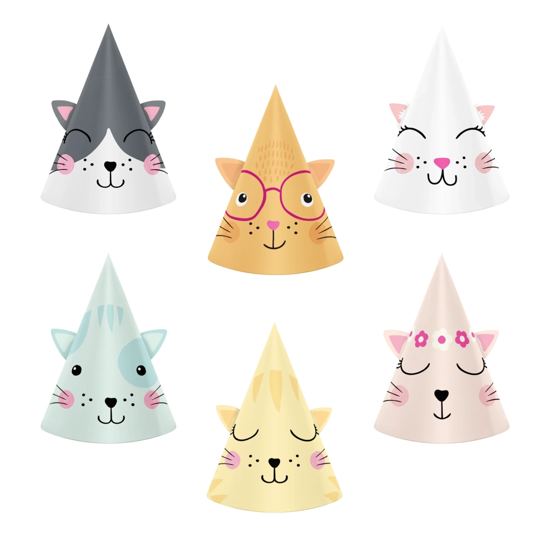 Set 6 pălărioare aniversare Pisicuțe