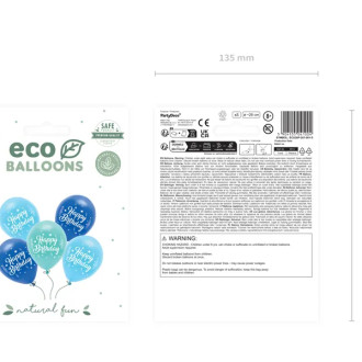 ECO rojstnodnevni baloni Happy Birthday, 26 cm, mešanica barv, 5 kosov