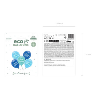 ECO rojstnodnevni baloni Happy Birthday, 26 cm, mešanica barv, 5 kosov