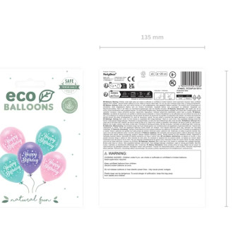 ECO rojstnodnevni baloni Happy Birthday, 26 cm, mešanica barv, 5 kosov