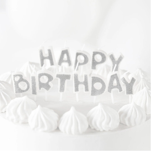 Happy Birthday születésnapi gyertyák – ezüst, csillogó Happy Birthday születésnapi gyertyák – ezüst, csillogó
