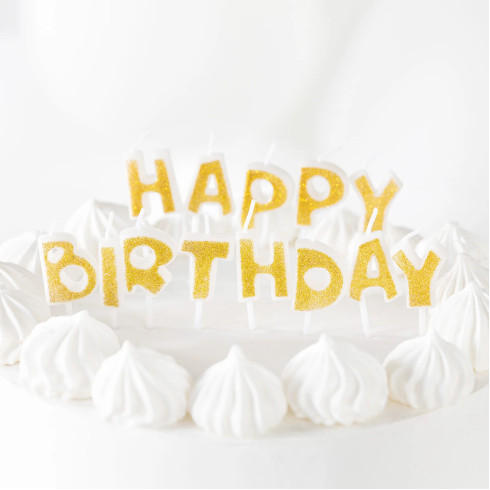 Happy Birthday születésnapi gyertyák – arany, csillámos Happy Birthday születésnapi gyertyák – arany, csillámos