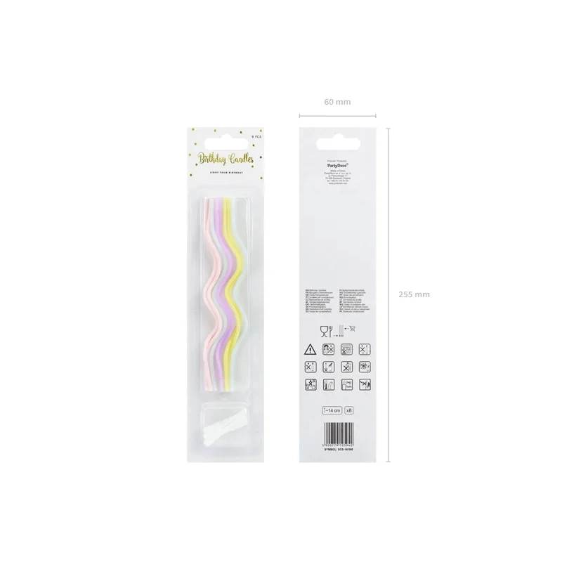 Lumânări de aniversare ondulate 14 cm, mix - 8 buc.