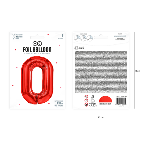 Narodeninový balón číslo 0 červený, 100 cm Narodeninový balón číslo 0 červený, 100 cm
