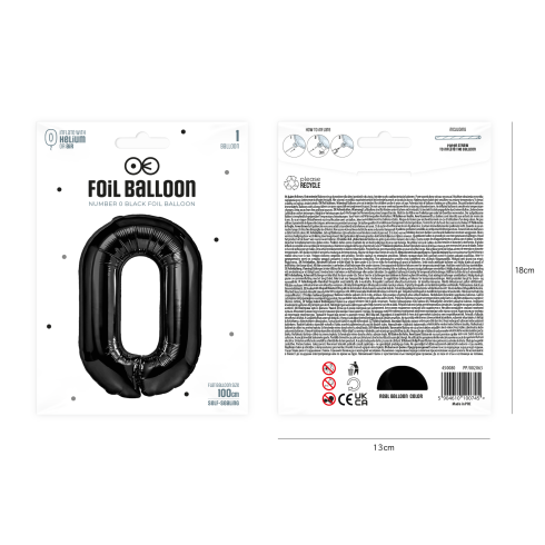 Szülinapi fekete 0-ás szám lufi, 100 cm Szülinapi fekete 0-ás szám lufi, 100 cm
