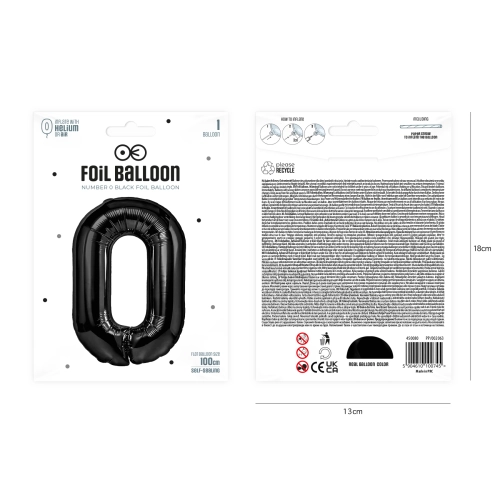 Szülinapi fekete 0-ás szám lufi, 100 cm