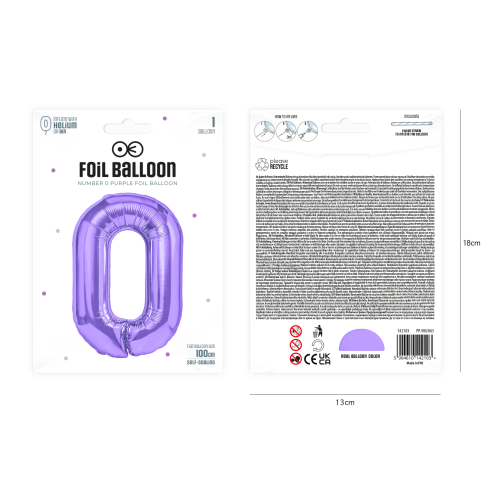 Szülinapi lufi, 0 szám, lila, 100 cm Szülinapi lufi, 0 szám, lila, 100 cm