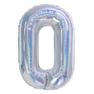 Rojstnodnevni balon številka 0, holografsko srebrn, 100 cm