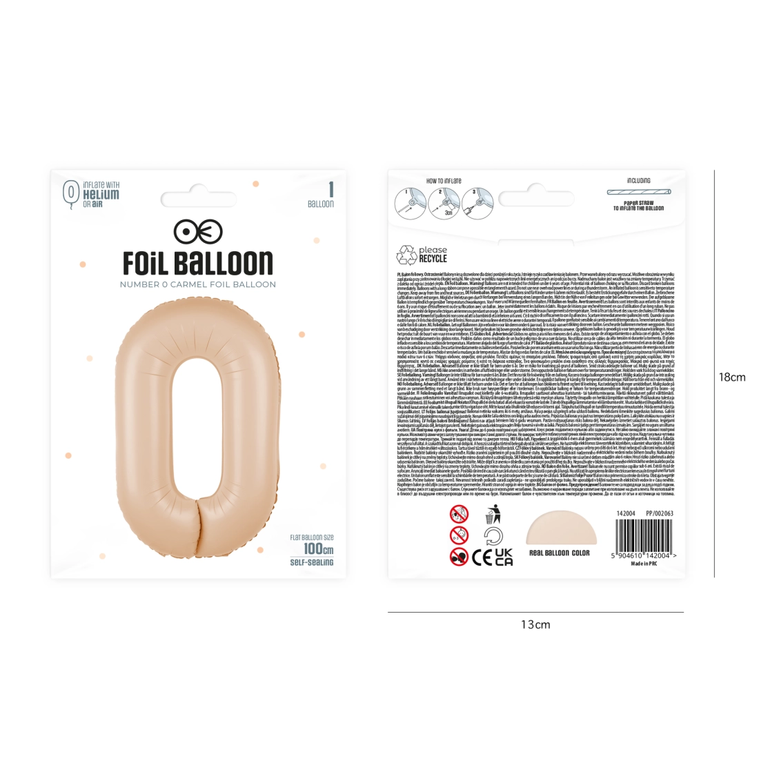 Balon aniversar cifră 0, caramel, 100 cm