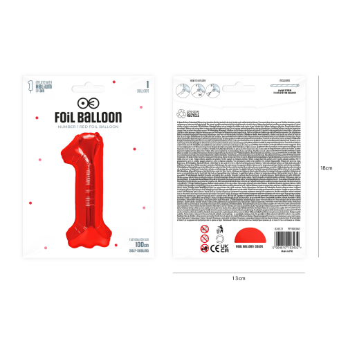 Szülinapi lufiszám 1, piros, 100 cm Szülinapi lufiszám 1, piros, 100 cm