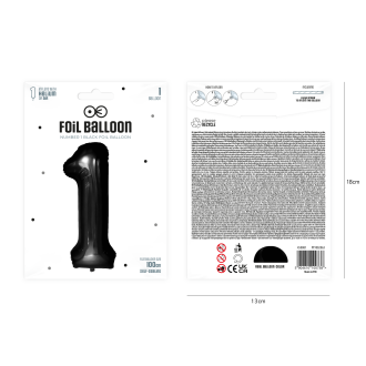 Rojstnodnevni balon številka 1, črn, 100 cm