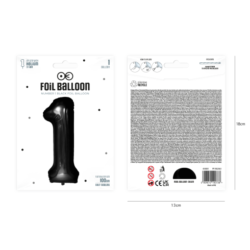 Szülinapi fekete 1-es számú léggömb, 100 cm Szülinapi fekete 1-es számú léggömb, 100 cm