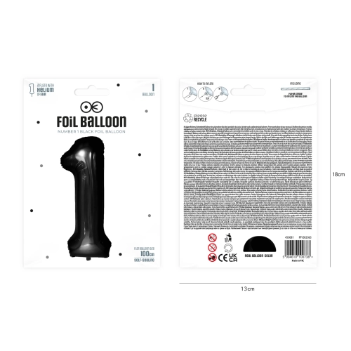 Szülinapi fekete 1-es számú léggömb, 100 cm
